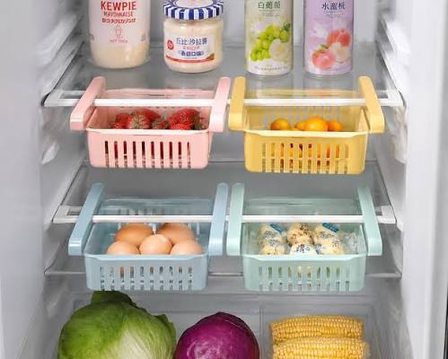 Adjustable stretchable fridge drawer organizer basket