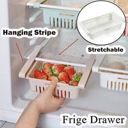 Adjustable stretchable fridge drawer organizer basket