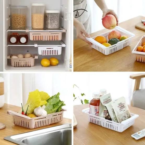 Adjustable stretchable fridge drawer organizer basket