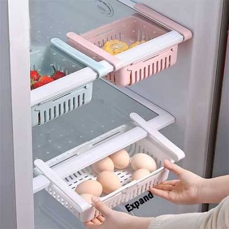 Adjustable stretchable fridge drawer organizer basket